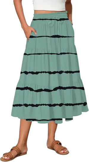 Long Maxi Skirt for Women High Waist Boho Flowy A-Line Maxi Skirt for Summer