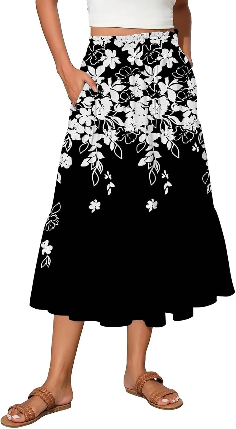 Long Maxi Skirt for Women High Waist Boho Flowy A-Line Maxi Skirt for Summer