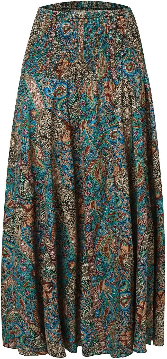 Long Skirts for Women Summer Bohemian Lace Up Floral Print Flowy Long Skirt Beach Casual Maxi Skorts Vacation