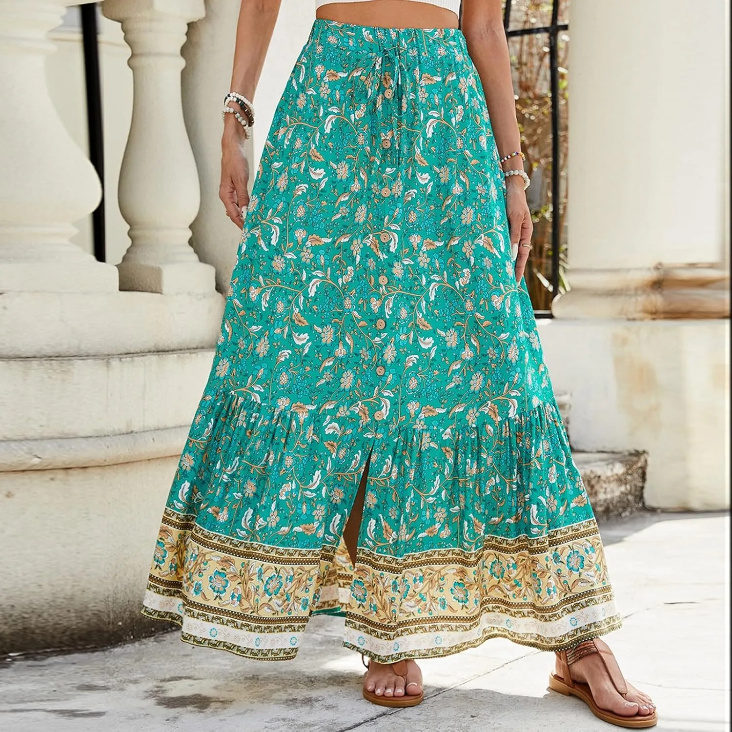 Long Skirts for Women,Elastic Waist Flowy Maxi Skirts 2025 Trendy Easter Boho Skirt Spring Summer Beach Vacation