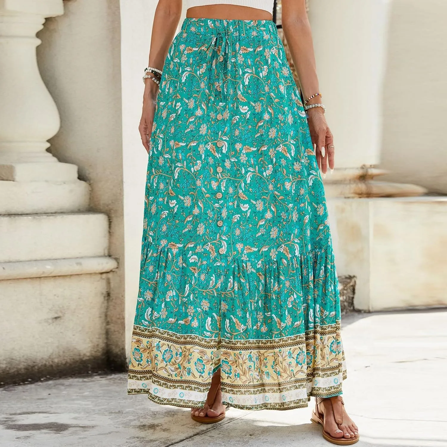 Long Skirts for Women,Elastic Waist Flowy Maxi Skirts 2025 Trendy Easter Boho Skirt Spring Summer Beach Vacation
