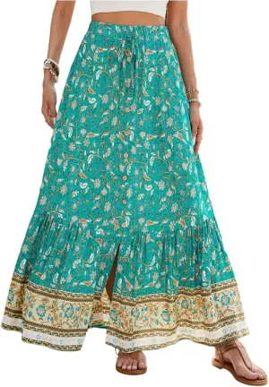 Long Skirts for Women,Elastic Waist Flowy Maxi Skirts 2025 Trendy Easter Boho Skirt Spring Summer Beach Vacation