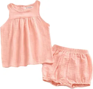 LOOLY Baby Outfits Unisex Girls Boys Cotton Linen Blend Tank Tops and Bloomers