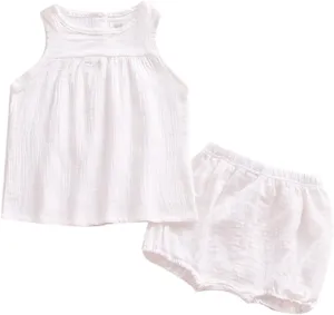 LOOLY Baby Outfits Unisex Girls Boys Cotton Linen Blend Tank Tops and Bloomers