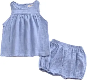 LOOLY Baby Outfits Unisex Girls Boys Cotton Linen Blend Tank Tops and Bloomers