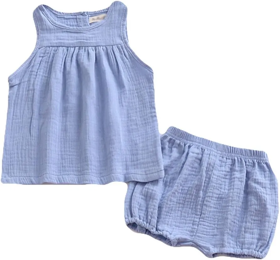 LOOLY Baby Outfits Unisex Girls Boys Cotton Linen Blend Tank Tops and Bloomers