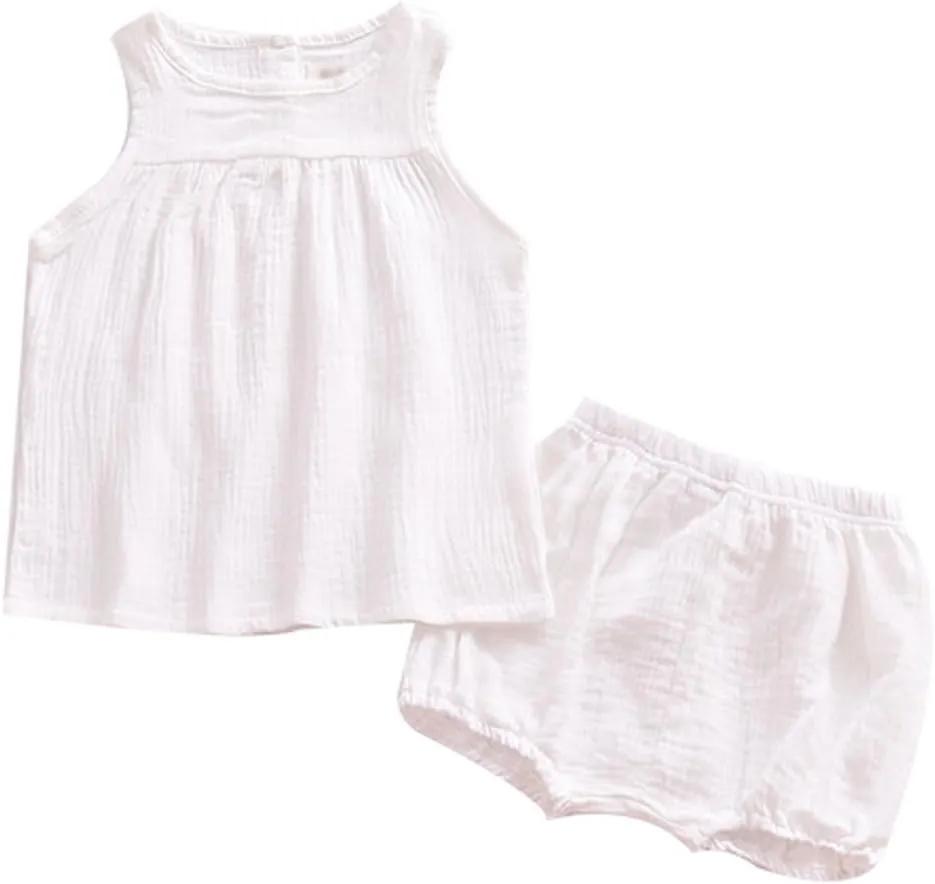 LOOLY Baby Outfits Unisex Girls Boys Cotton Linen Blend Tank Tops and Bloomers