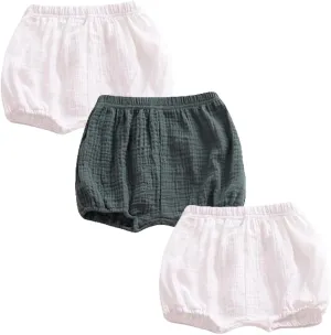LOOLY Unisex Baby Girls Boys 3 Pack Cotton Linen Blend Bloomer Shorts