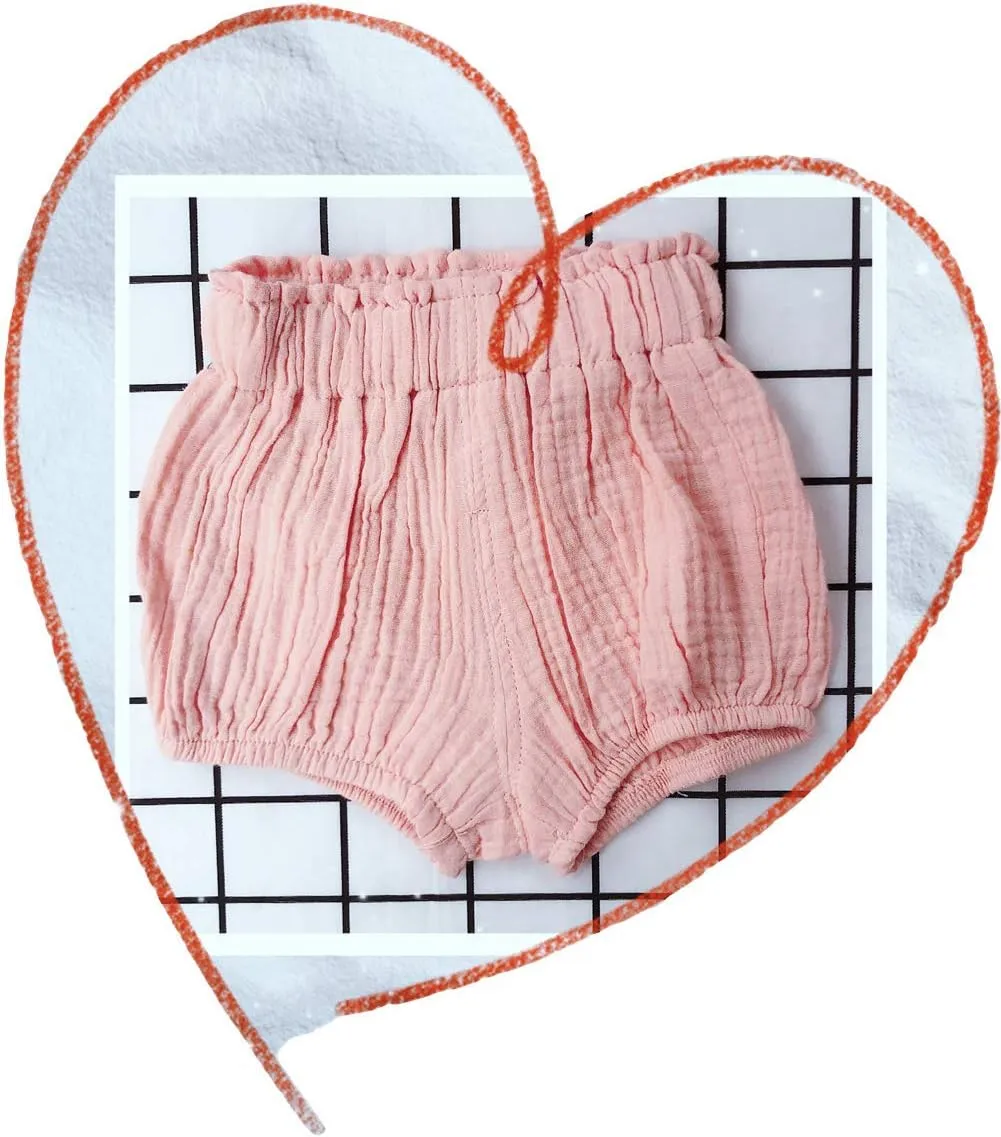 LOOLY Unisex Baby Girls Boys 3 Pack Cotton Linen Blend Bloomer Shorts