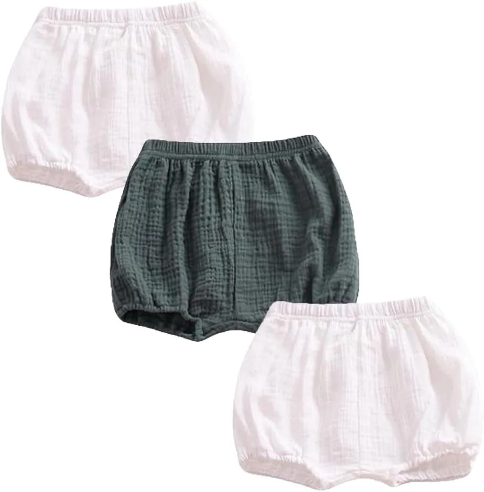LOOLY Unisex Baby Girls Boys 3 Pack Cotton Linen Blend Bloomer Shorts