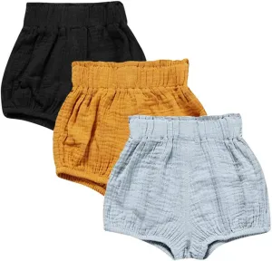 LOOLY Unisex Baby Girls Boys 3 Pack Cotton Linen Blend Bloomer Shorts