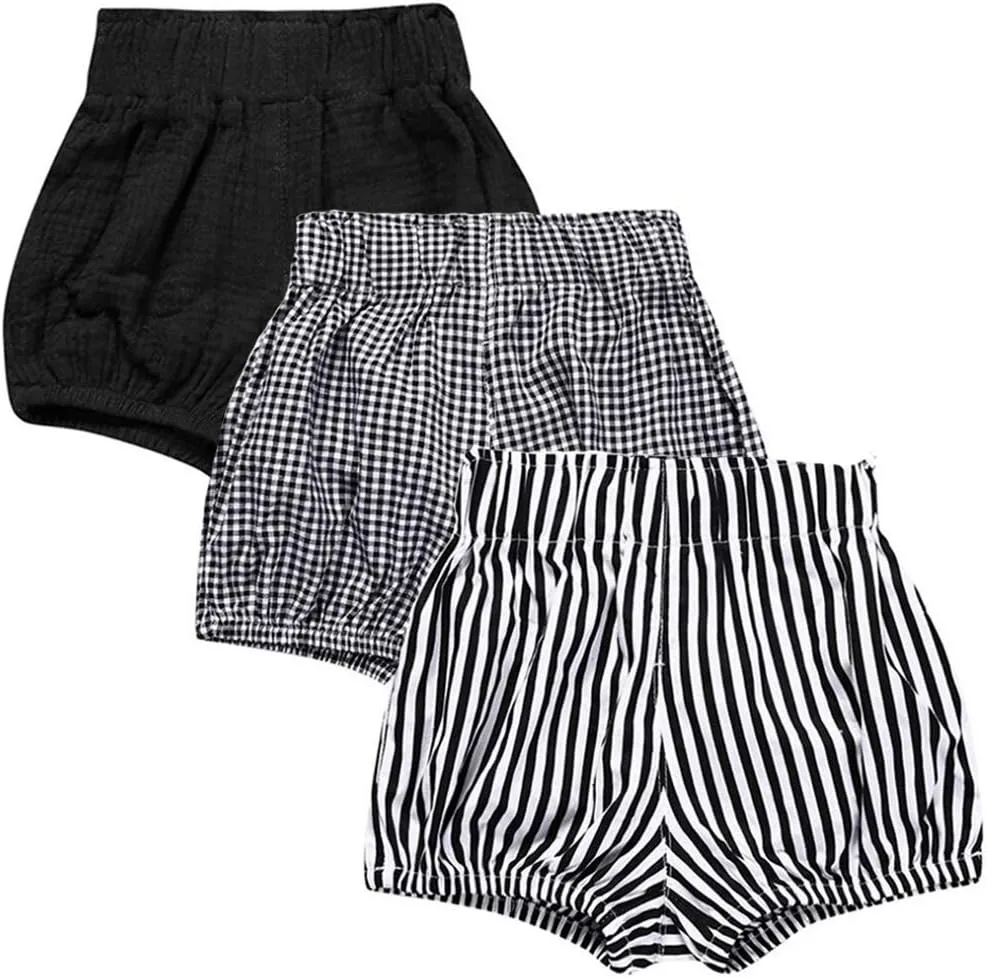 LOOLY Unisex Baby Girls Boys 3 Pack Cotton Linen Blend Bloomer Shorts
