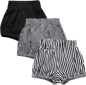 LOOLY Unisex Baby Girls Boys 3 Pack Cotton Linen Blend Bloomer Shorts