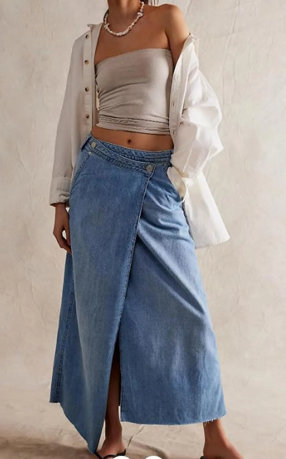 loveimgs Women Long Denim Skirt Wrap Blue Jean Maxi Skirt Mid Rise Flared A Line Skirt with Pockets Asymmetrical Skirts