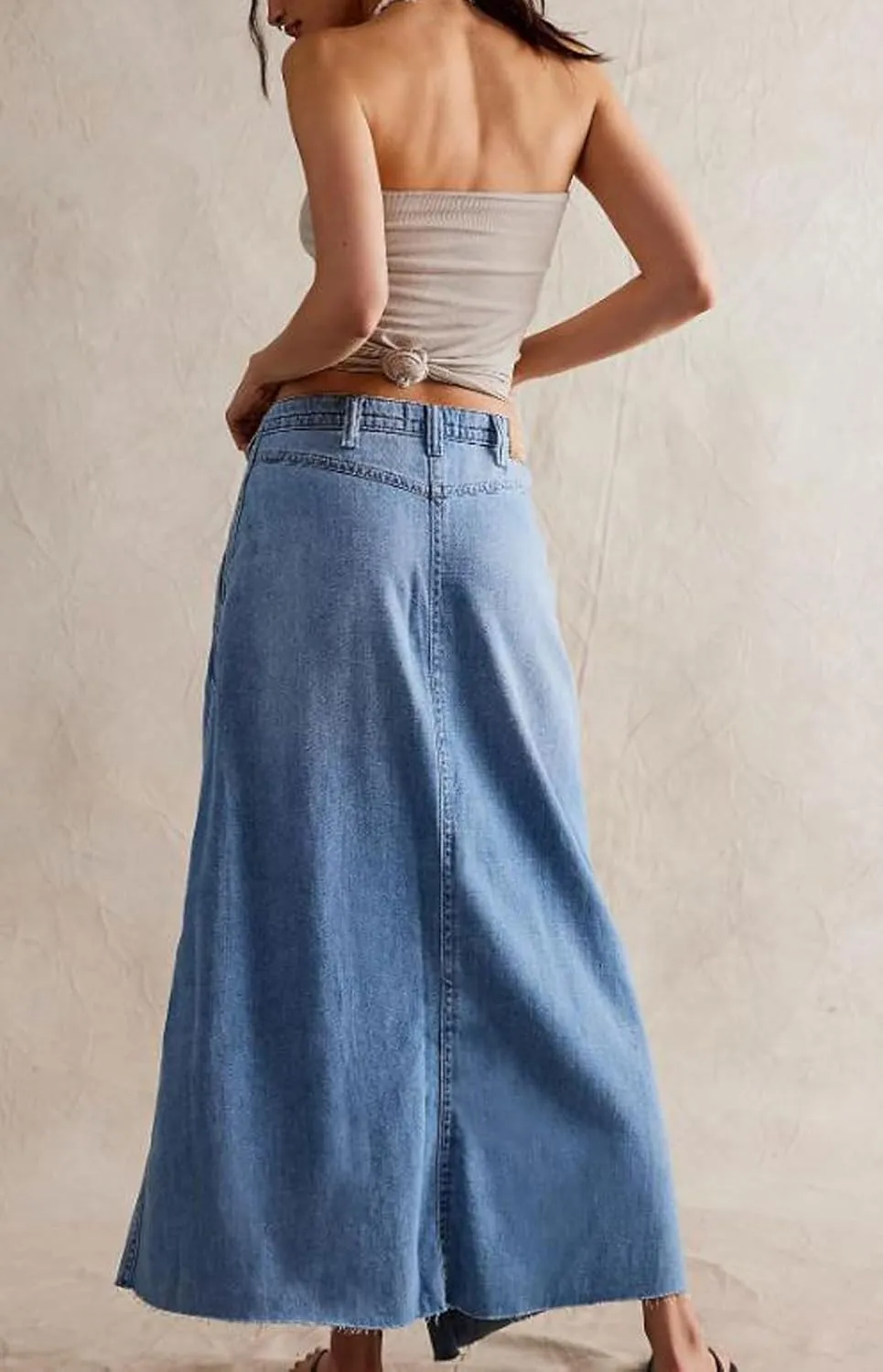 loveimgs Women Long Denim Skirt Wrap Blue Jean Maxi Skirt Mid Rise Flared A Line Skirt with Pockets Asymmetrical Skirts