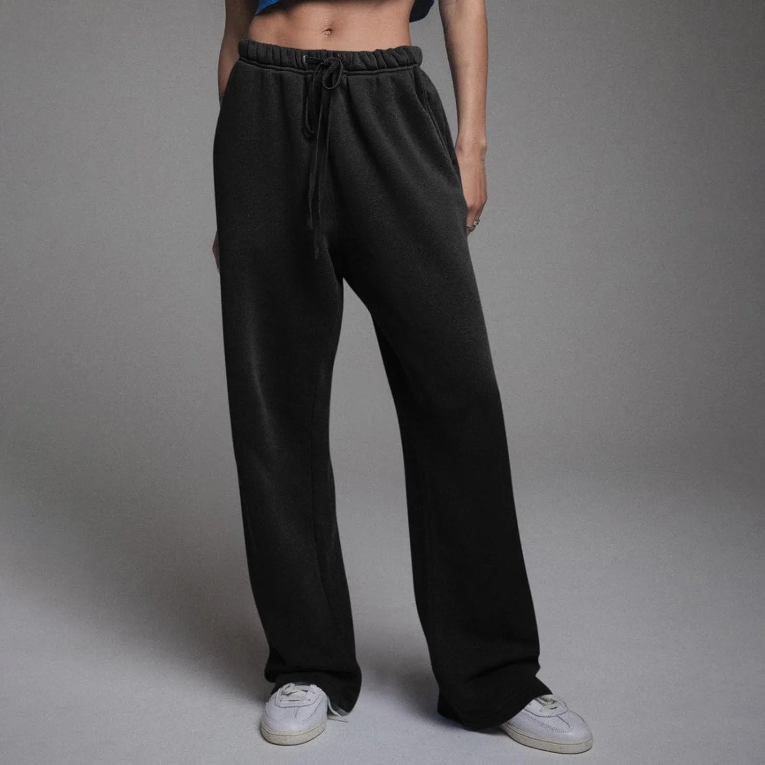 Low Rise Sweatpants for Women Baggy Drawstring Straight Leg Track Pants Fleece Lined Workout Pants with Pockets