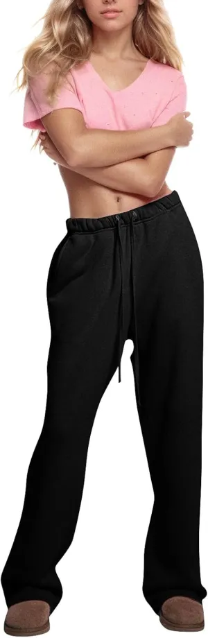 Low Rise Sweatpants for Women Baggy Drawstring Straight Leg Track Pants Fleece Lined Workout Pants with Pockets