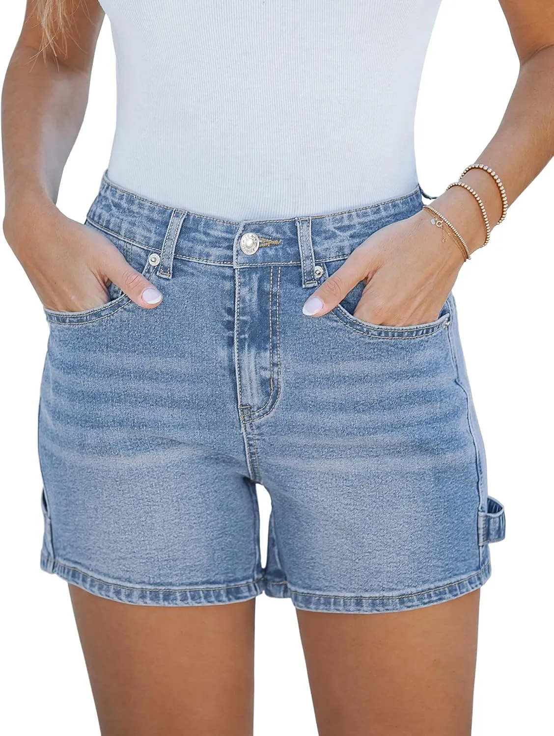luvamia Jean Shorts for Women Trendy High Waisted Denim Shorts Carpenter Stretchy Summer Casual Mom Cut Off Jeans Shorts