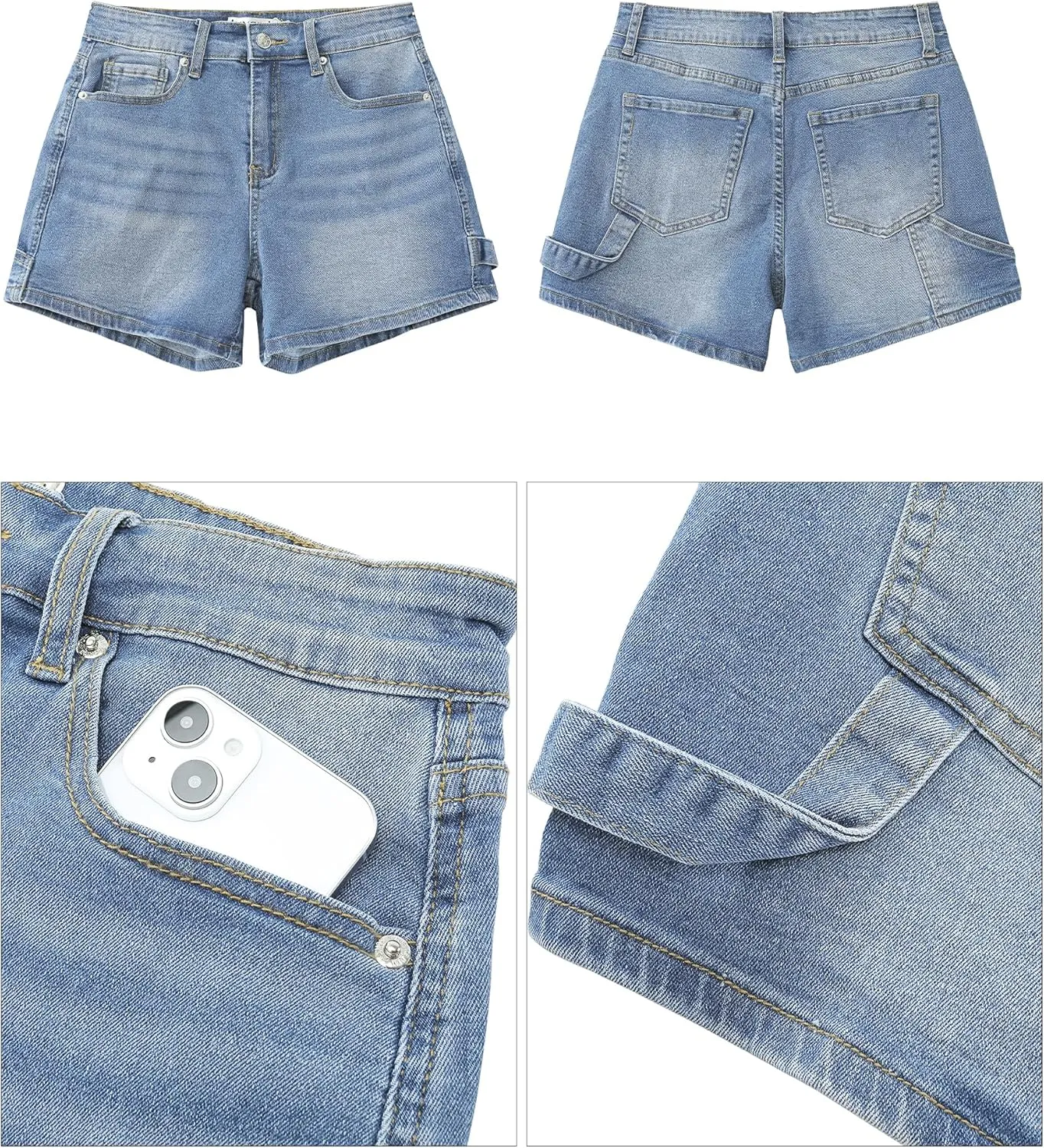 luvamia Jean Shorts for Women Trendy High Waisted Denim Shorts Carpenter Stretchy Summer Casual Mom Cut Off Jeans Shorts