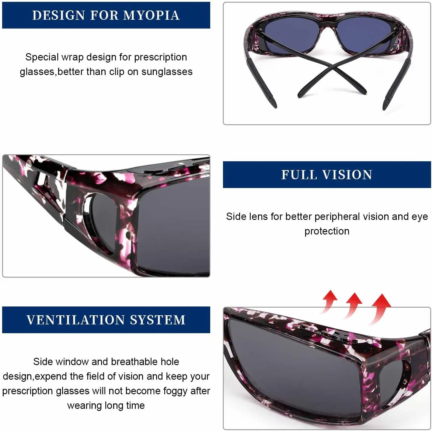 LVIOE Over Glasses Sunglasses Wrap Around Polarized Sunglasses for Men Women Fit Over Prescription Glasses with UV Protection