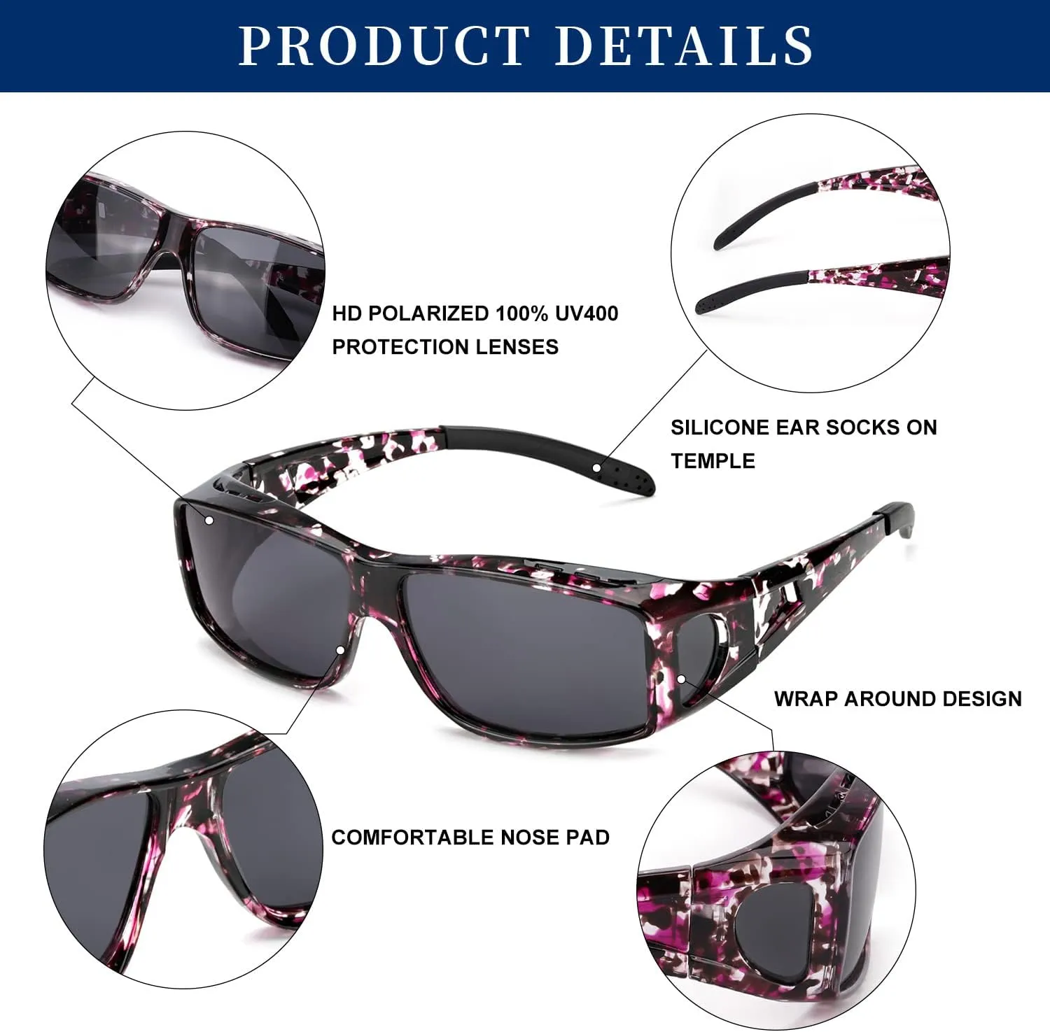 LVIOE Over Glasses Sunglasses Wrap Around Polarized Sunglasses for Men Women Fit Over Prescription Glasses with UV Protection