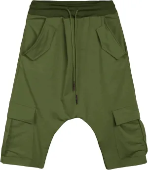 Maiyifu-GJ Men's Baggy Low Crotch 3/4 Joggers Hippie Harem Jogger Capri Pants Multi Pockets Drop Crotch Yoga Sweatpants