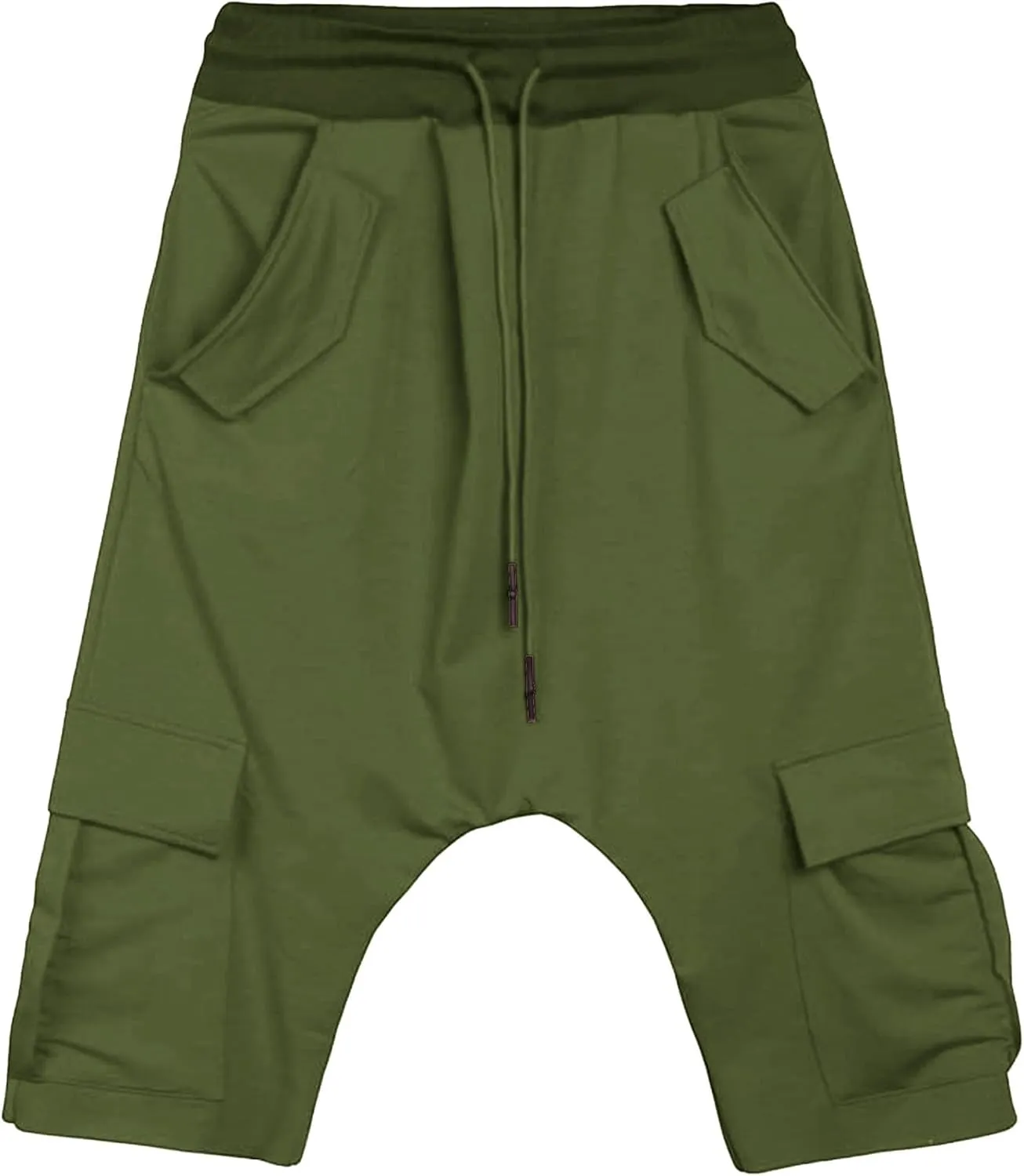 Maiyifu-GJ Men's Baggy Low Crotch 3/4 Joggers Hippie Harem Jogger Capri Pants Multi Pockets Drop Crotch Yoga Sweatpants