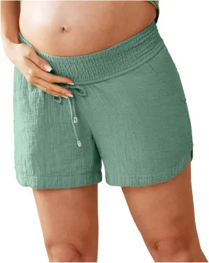 Maternity Shorts for Women Summer Comfy Over Belly Pregnancy Shorts Asymmetrical Hem Baggy Breathable Sleep Short Sky Blue L