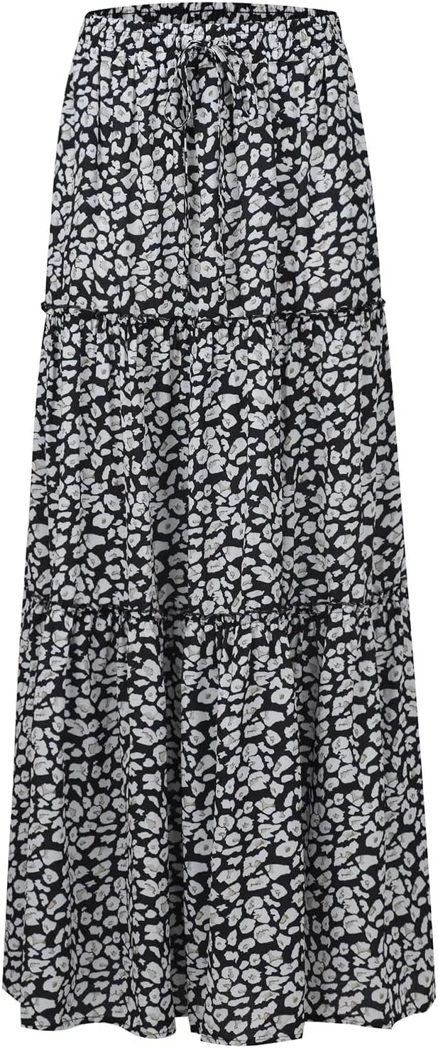 Maxi Skirt for Women 2025 Vacation Summer Tiered High Waisted Skirt Pleated Aline Work Flowy Long Skirts with Pockets