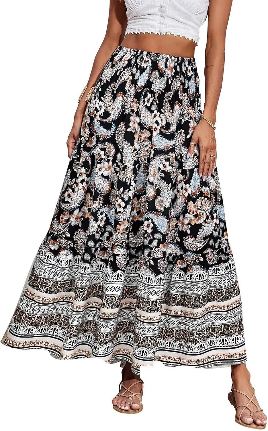 Maxi Skirt for Women Boho Summer Tiered Drawstring High Waisted Skirts Pleated Aline Skirts Elegant Long Skirt