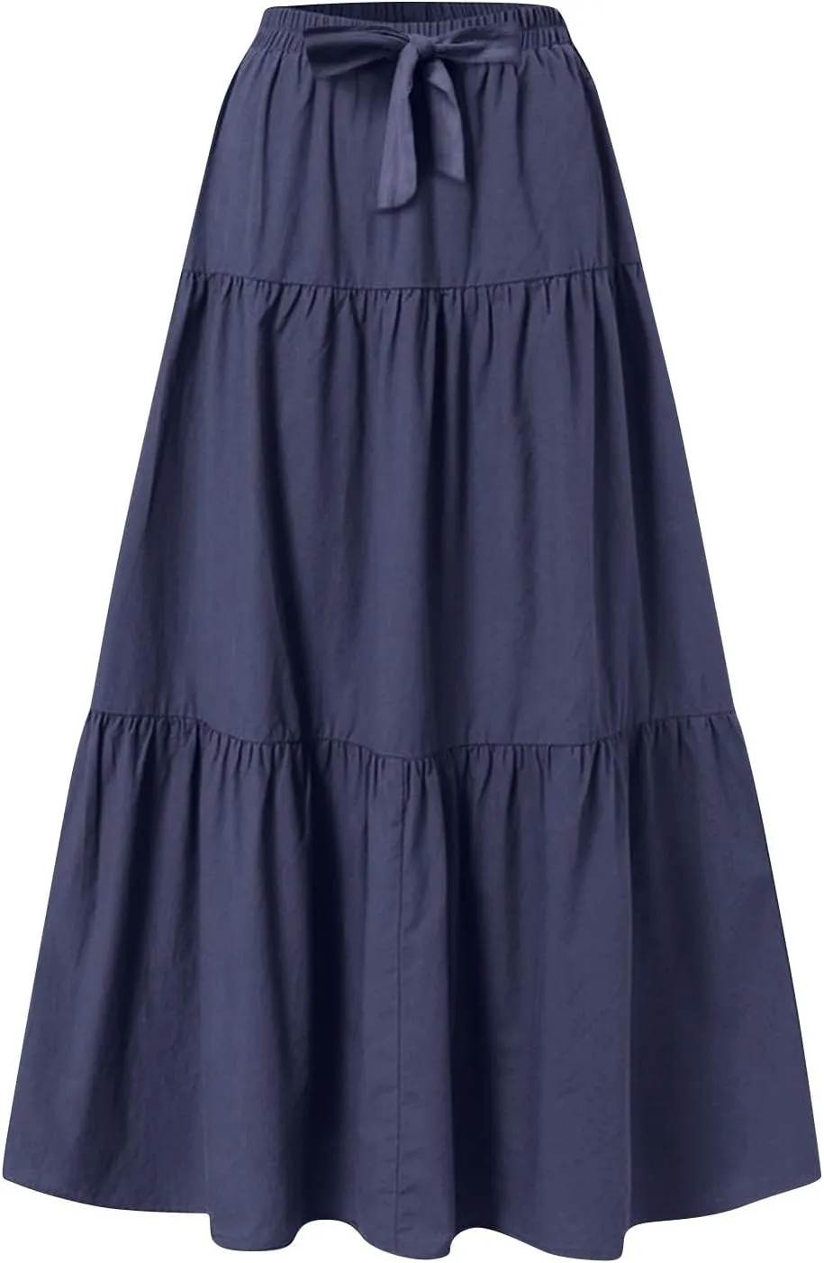Maxi Skirt for Women Summer Drawstring High Waisted Aline Skirts Swing Tiered Ruffle Long Beach Skirt (S-2Xl)