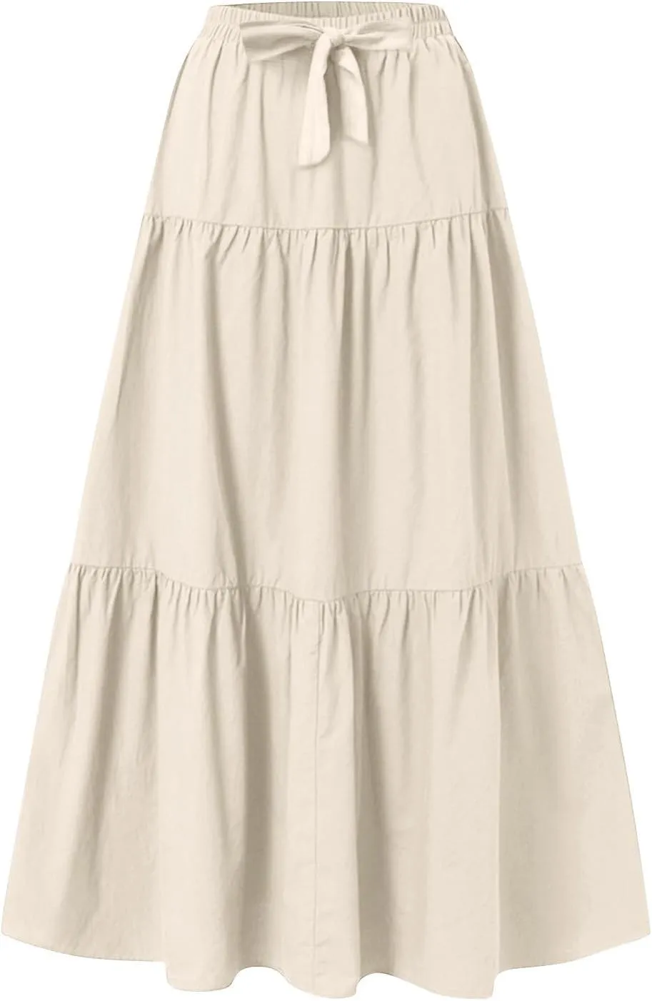 Maxi Skirt for Women Summer Drawstring High Waisted Aline Skirts Swing Tiered Ruffle Long Beach Skirt (S-2Xl)
