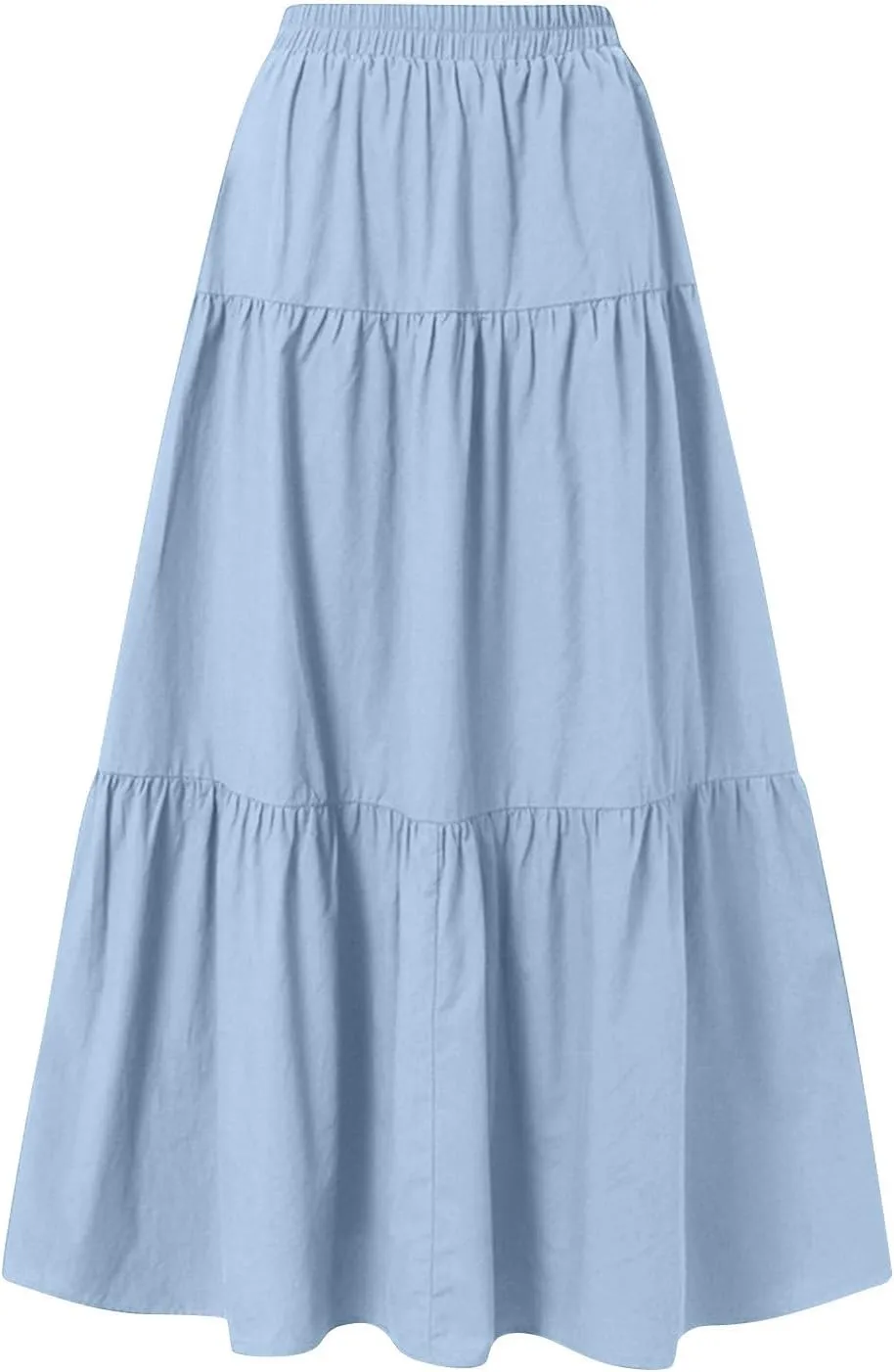 Maxi Skirt for Women Summer Drawstring High Waisted Aline Skirts Swing Tiered Ruffle Long Beach Skirt (S-2Xl)