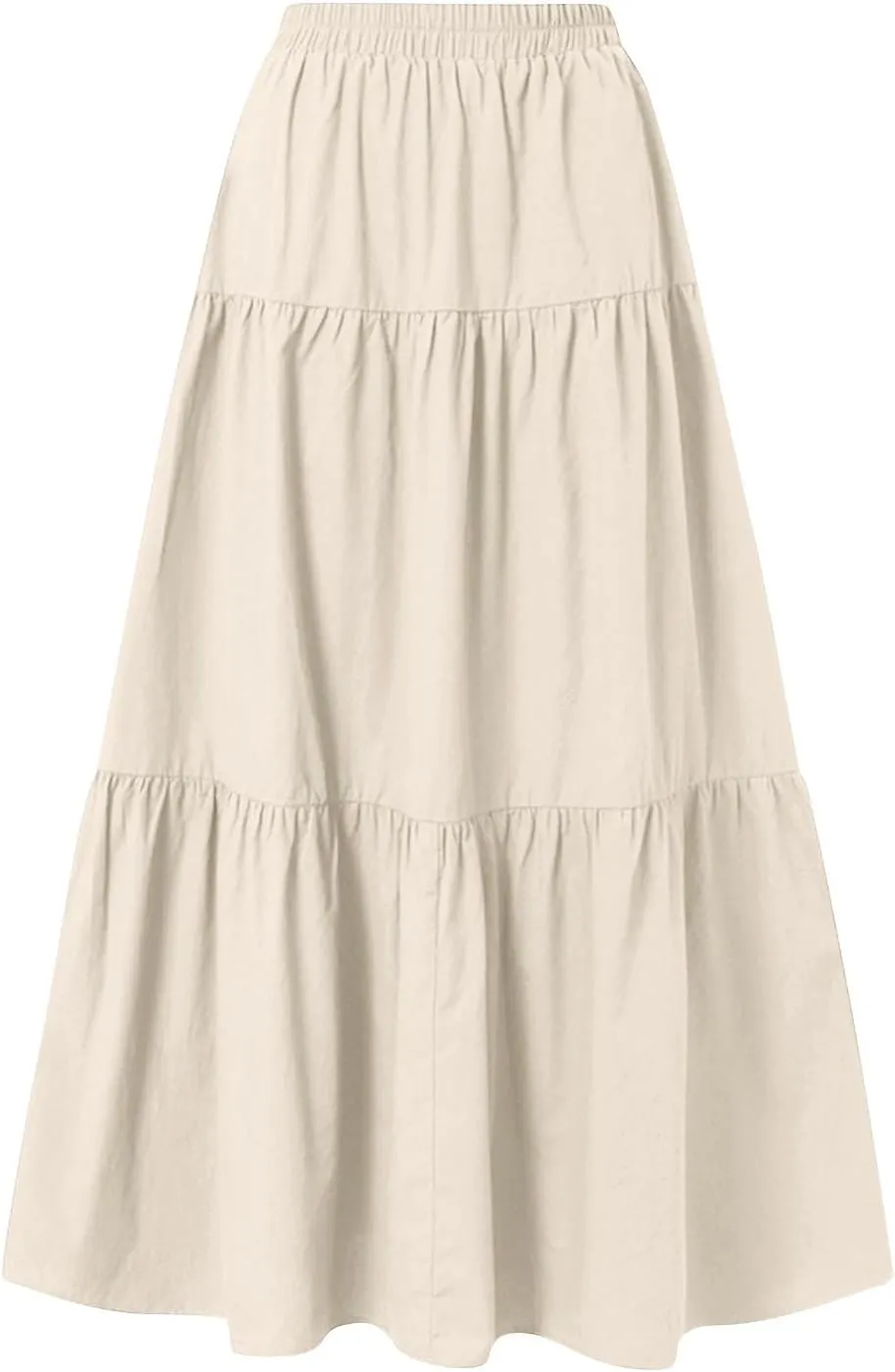 Maxi Skirt for Women Summer Drawstring High Waisted Aline Skirts Swing Tiered Ruffle Long Beach Skirt (S-2Xl)