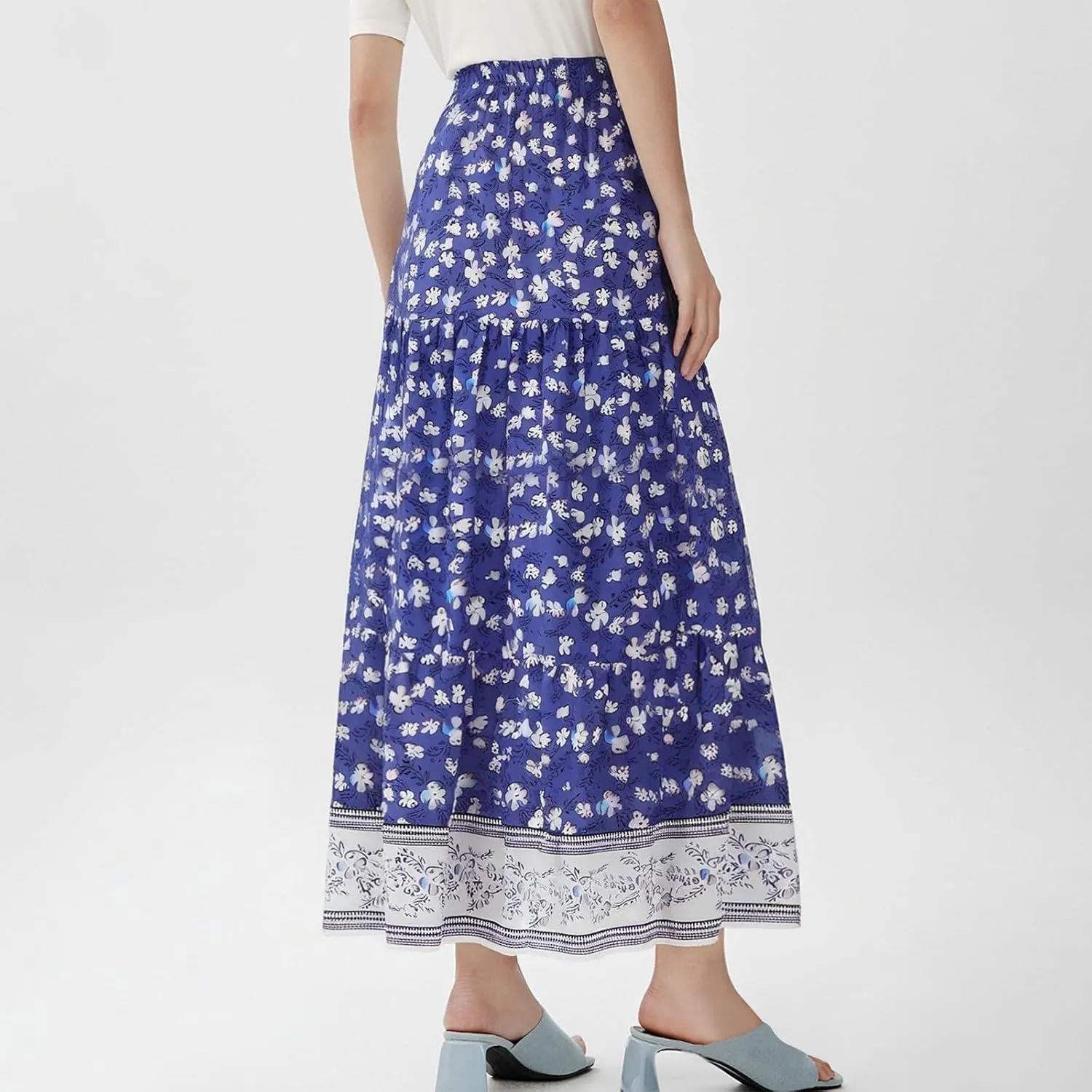 Maxi Skirts for Women 2025 Summer Drawstring High Waisted A-Line Skirts Work Layered Tiered Smocked Skirt Long