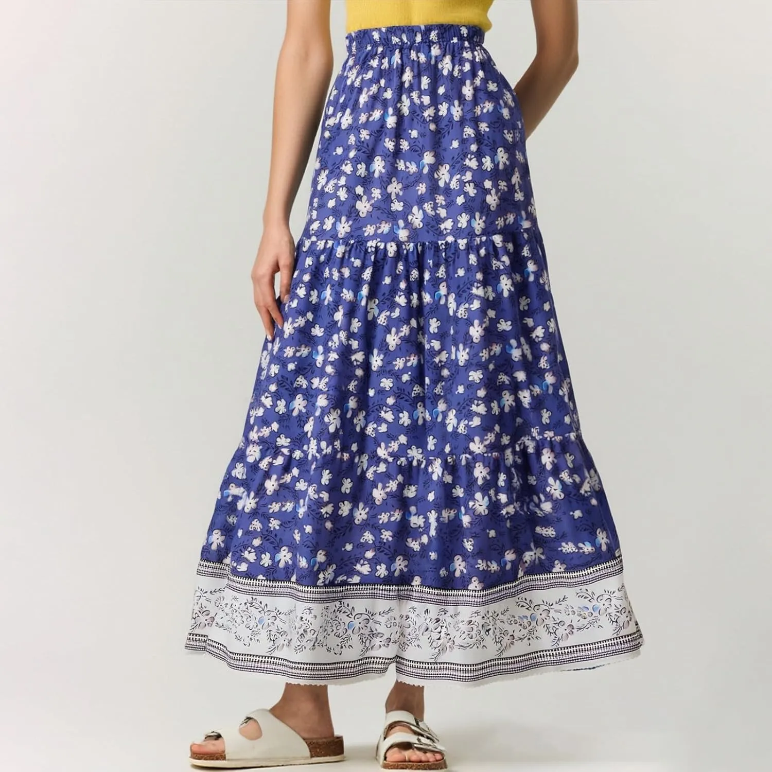 Maxi Skirts for Women 2025 Summer Drawstring High Waisted A-Line Skirts Work Layered Tiered Smocked Skirt Long