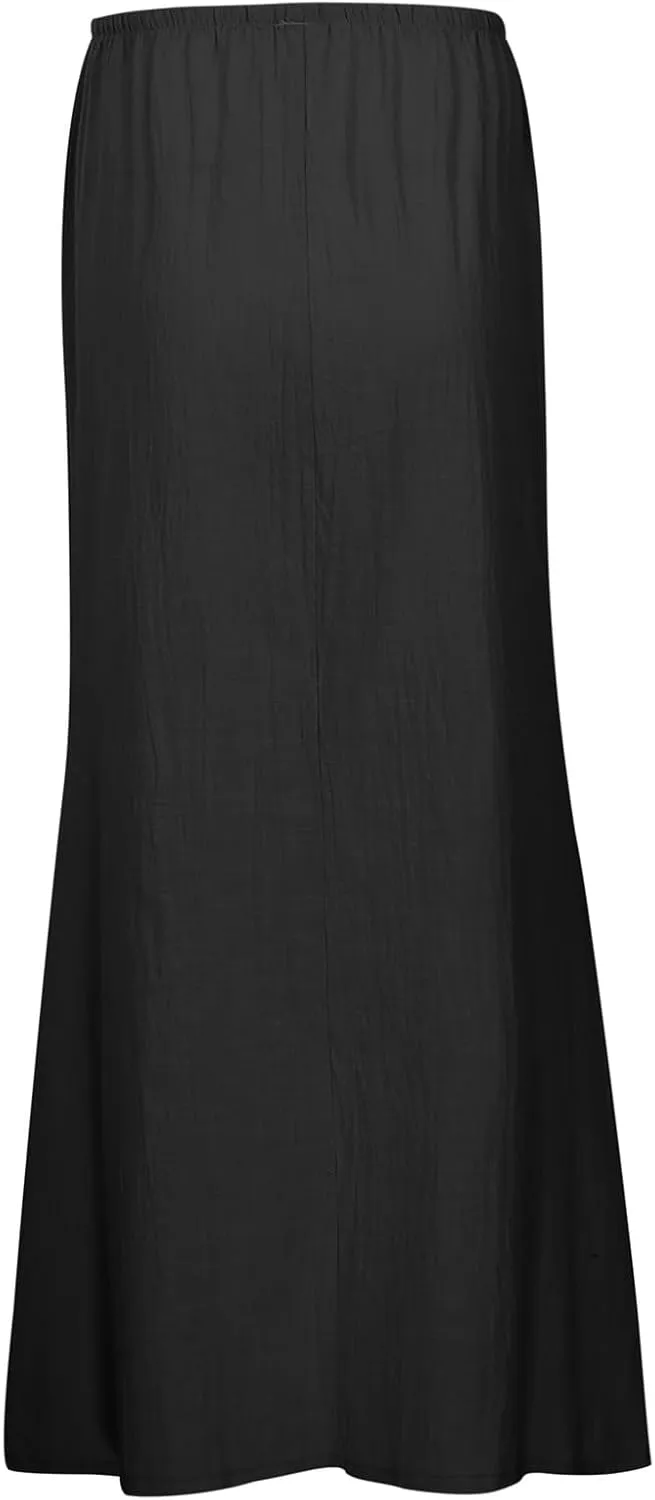 Maxi Skirts for Women Summer Cotton Linen Long Skirts Boho Casual Flowy Skirt Drawstring Waist A Line Skorts Trendy