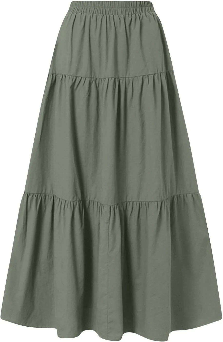 Maxi Skirts for Women Summer Drawstring Elastic High Waisted Ruffle Layered Tiered A Line Skirts Work Long Skirt