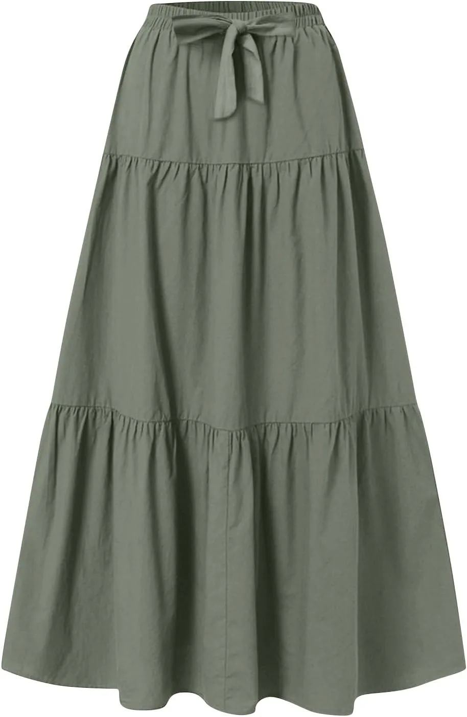 Maxi Skirts for Women Summer Drawstring Elastic High Waisted Ruffle Layered Tiered A Line Skirts Work Long Skirt