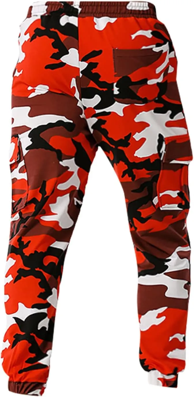 Men Camo Cargo Jogger Sweatpants Casual Camouflage Work Cargo Pants Baggy Elastic Waist Pants with Pockets