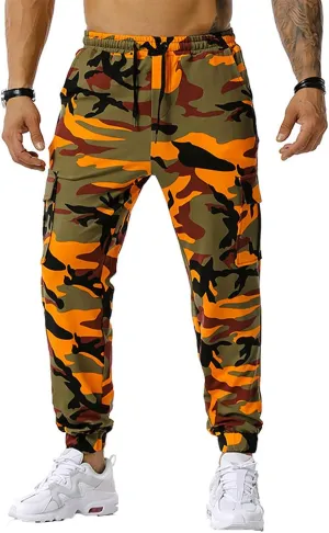 Men Camo Cargo Jogger Sweatpants Casual Camouflage Work Cargo Pants Baggy Elastic Waist Pants with Pockets
