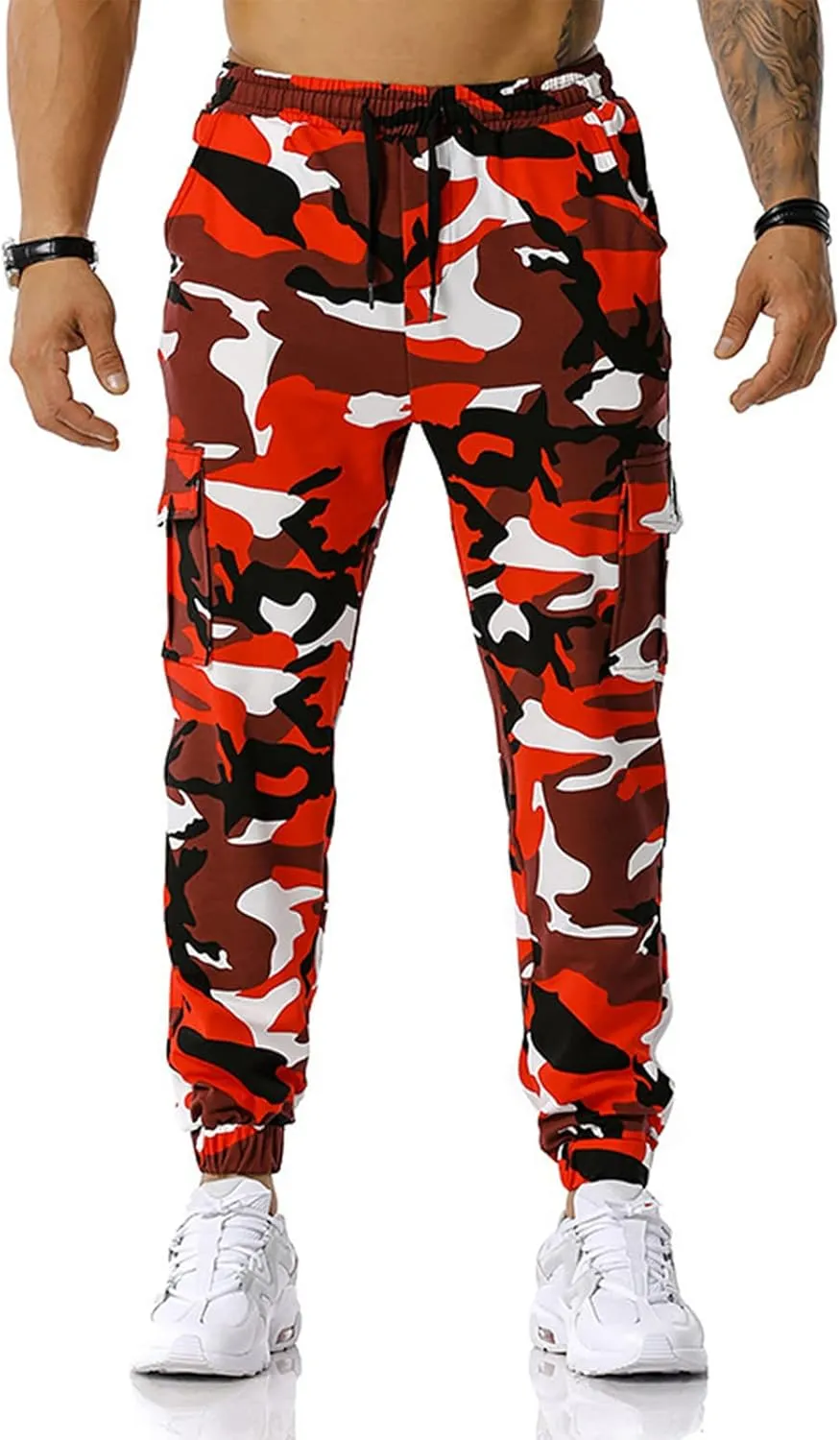Men Camo Cargo Jogger Sweatpants Casual Camouflage Work Cargo Pants Baggy Elastic Waist Pants with Pockets