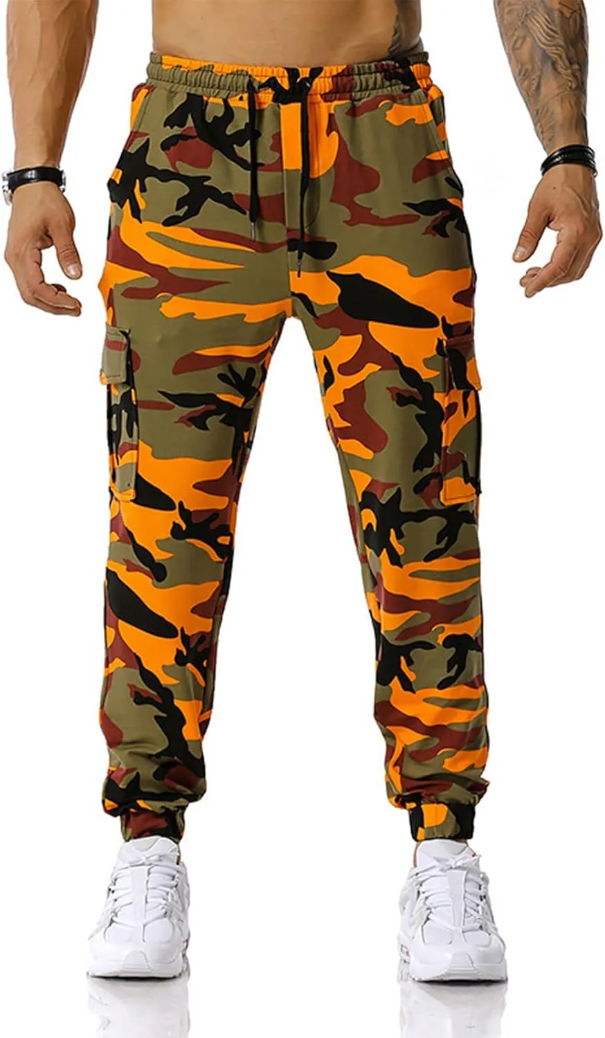 Men Camo Cargo Jogger Sweatpants Casual Camouflage Work Cargo Pants Baggy Elastic Waist Pants with Pockets
