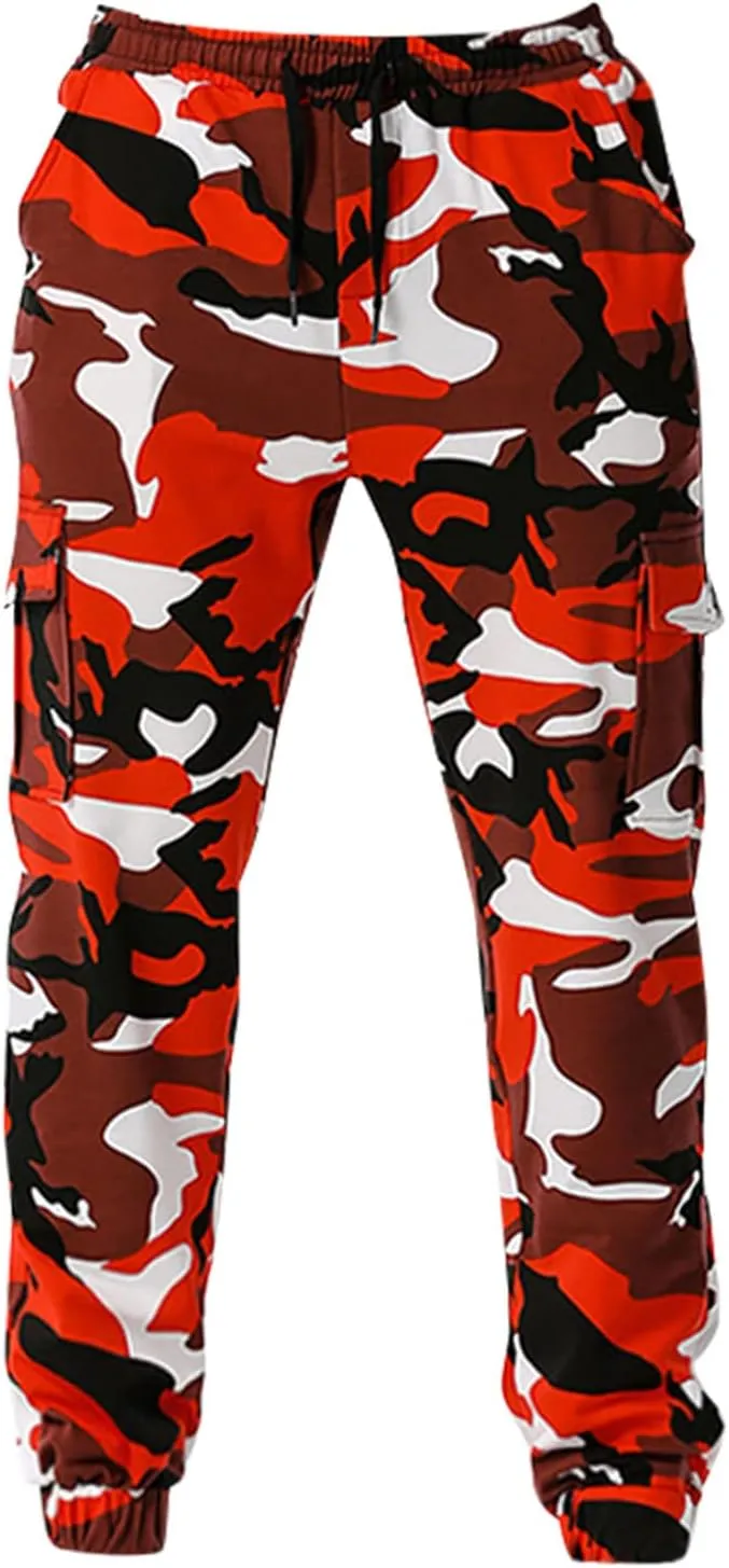 Men Camo Cargo Jogger Sweatpants Casual Camouflage Work Cargo Pants Baggy Elastic Waist Pants with Pockets
