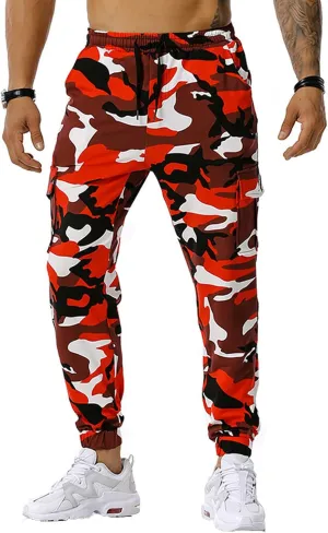 Men Camo Cargo Jogger Sweatpants Casual Camouflage Work Cargo Pants Baggy Elastic Waist Pants with Pockets