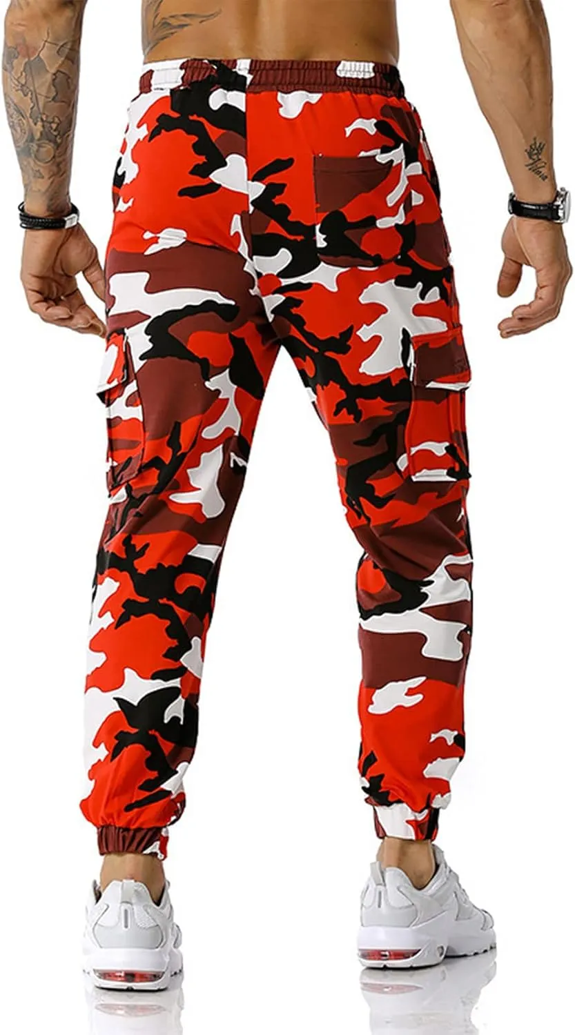 Men Camo Cargo Jogger Sweatpants Casual Camouflage Work Cargo Pants Baggy Elastic Waist Pants with Pockets