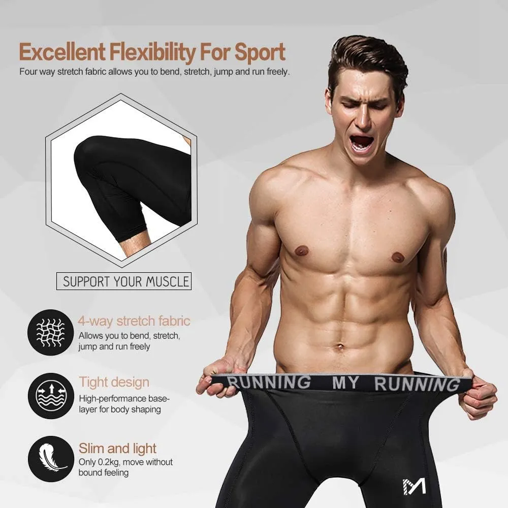 Men's 3/4 Compression Pants Leggings Tights, Cool Dry Sport Workout HeatGear Capri Base Layer