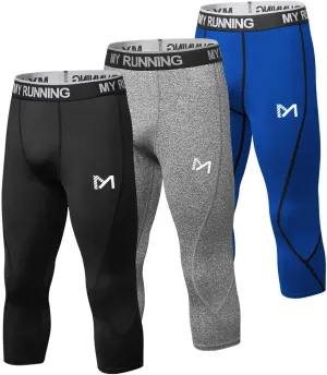 Men's 3/4 Compression Pants Leggings Tights, Cool Dry Sport Workout HeatGear Capri Base Layer