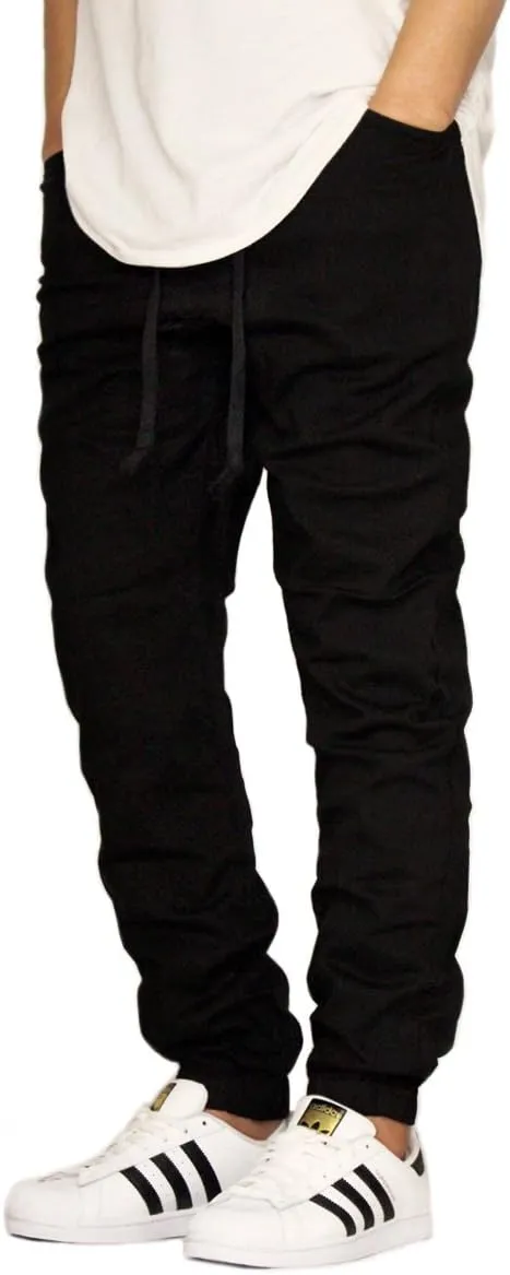 Men's Black Twill Drop Crotch Jogger Pants