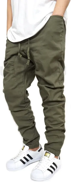Men's Black Twill Drop Crotch Jogger Pants